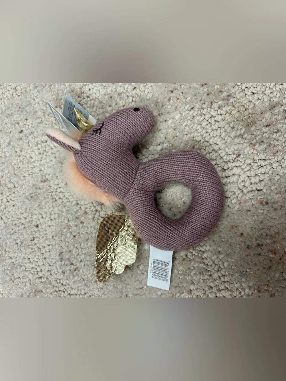Moon & Stars Plush Unicorn Rattle - Mauve with Gold Accents NWT!